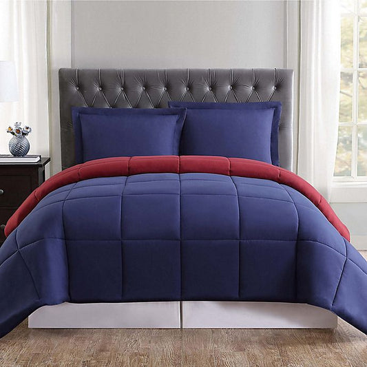 Microfiber Reversible Comforter, Double Bed with Corner Loops, Coke & Navy