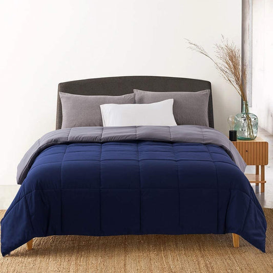 Microfiber Reversible Comforter, Double Bed with Corner Loops, Blue & Grey