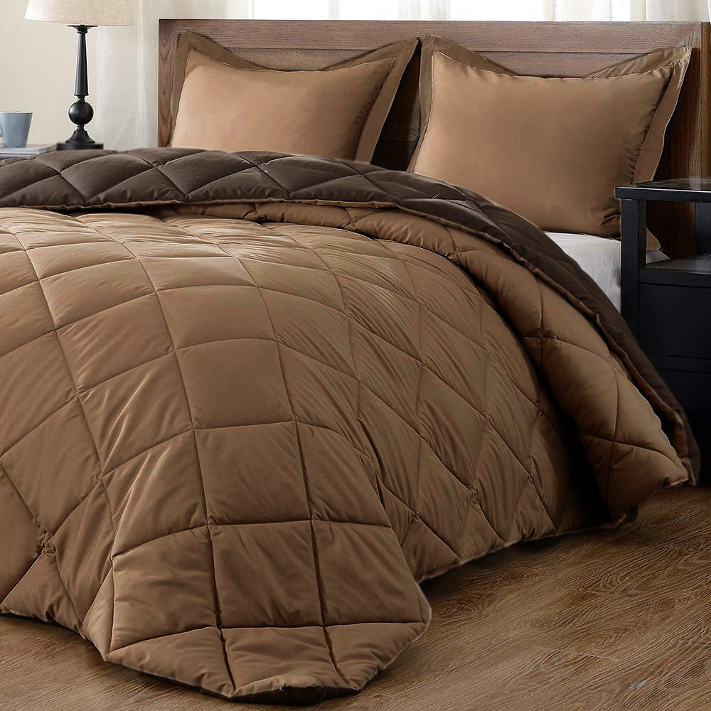 Microfiber Lightweight Reversible Double Bed Comforter, Dark and Light Brown