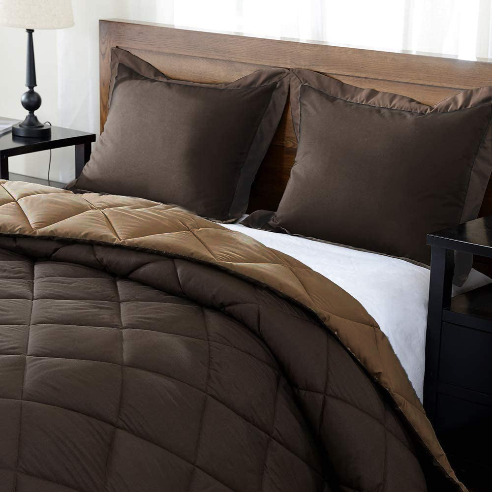 Microfiber Lightweight Reversible Double Bed Comforter, Dark and Light Brown