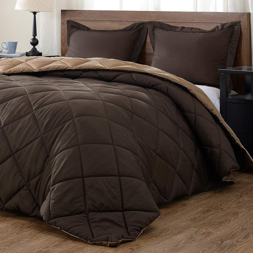 Microfiber Lightweight Reversible Double Bed Comforter, Dark and Light Brown