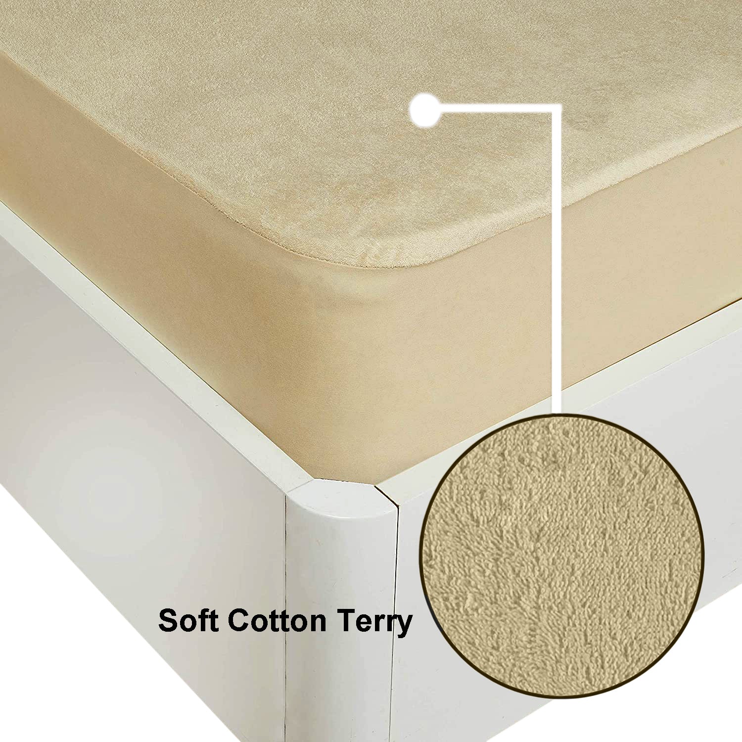 Terry Cotton Water Proof Mattress Protector, Beige