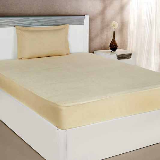 Terry Cotton Water Proof Mattress Protector, Beige