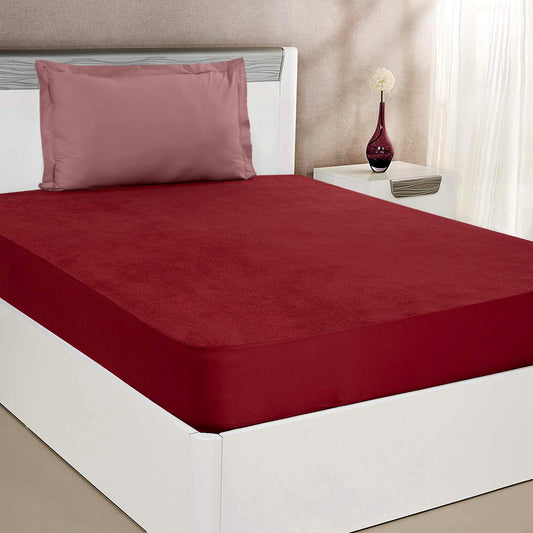 Urban Basics Terry Cotton Water Proof Mattress Protector, Maroon