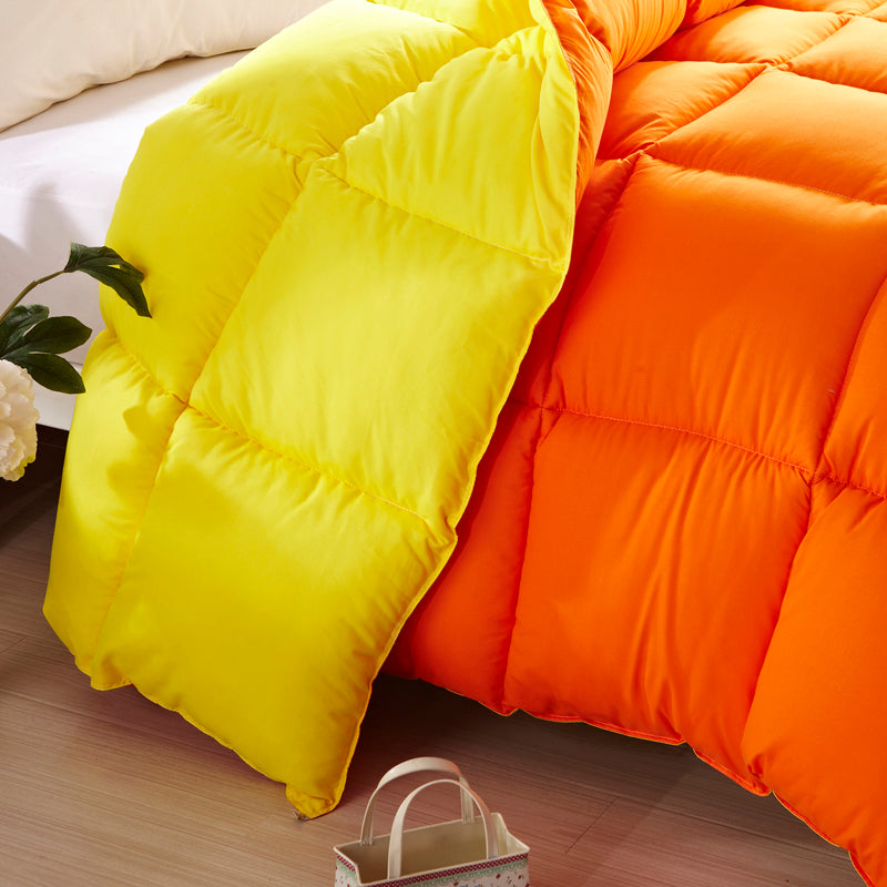 Microfiber Reversible Comforter, Double Bed with Corner Loops, Orange & Yellow