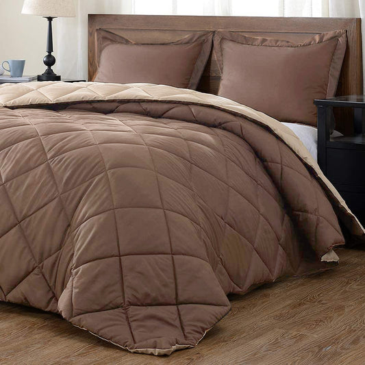 Microfiber Lightweight Reversible All Weather Double Bed Comforter, Brown and Beige