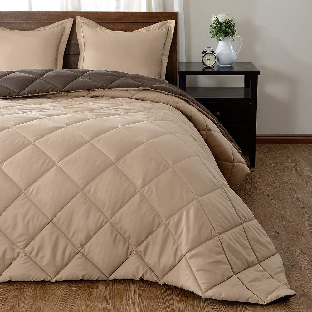 Microfiber Lightweight Reversible All Weather Double Bed Comforter, Brown and Beige