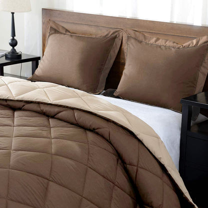 Microfiber Lightweight Reversible All Weather Double Bed Comforter, Brown and Beige