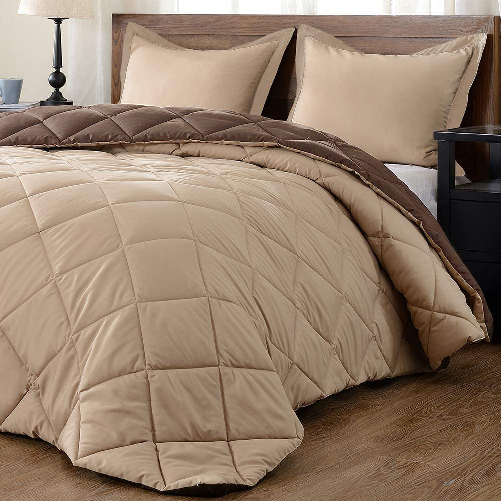 Microfiber Lightweight Reversible All Weather Double Bed Comforter, Brown and Beige